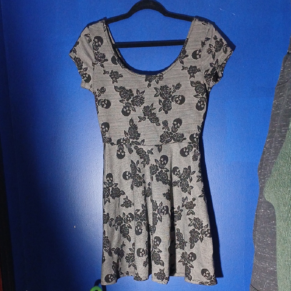 Midnight Hour Gray and Black Skull Pattern Mini Dress